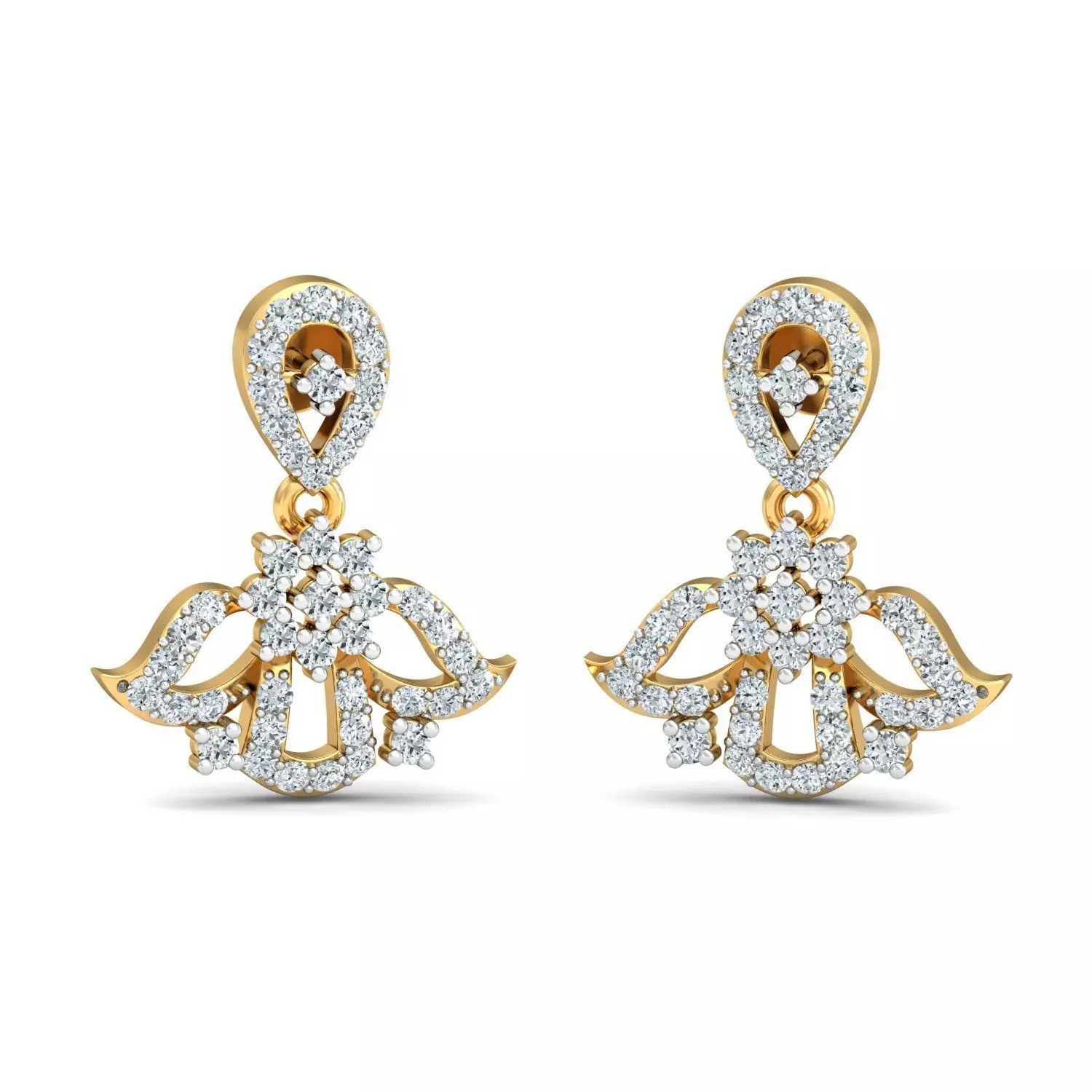 Yellow gold diamond earring-P2 E-10 3D print model