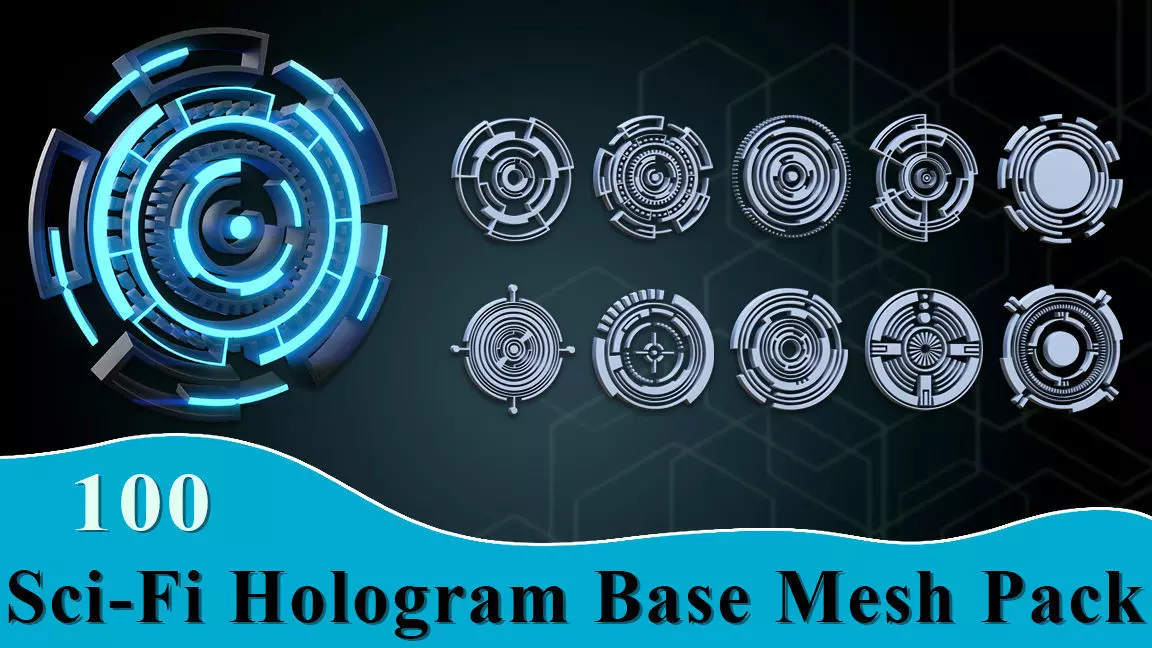 100 Sci-fi Hologram Base Mesh Pack Low-poly 3D model_0
