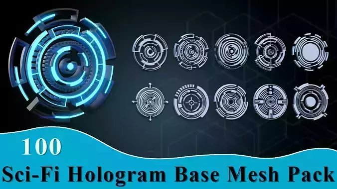 100 Sci-fi Hologram Base Mesh Pack Low-poly 3D model