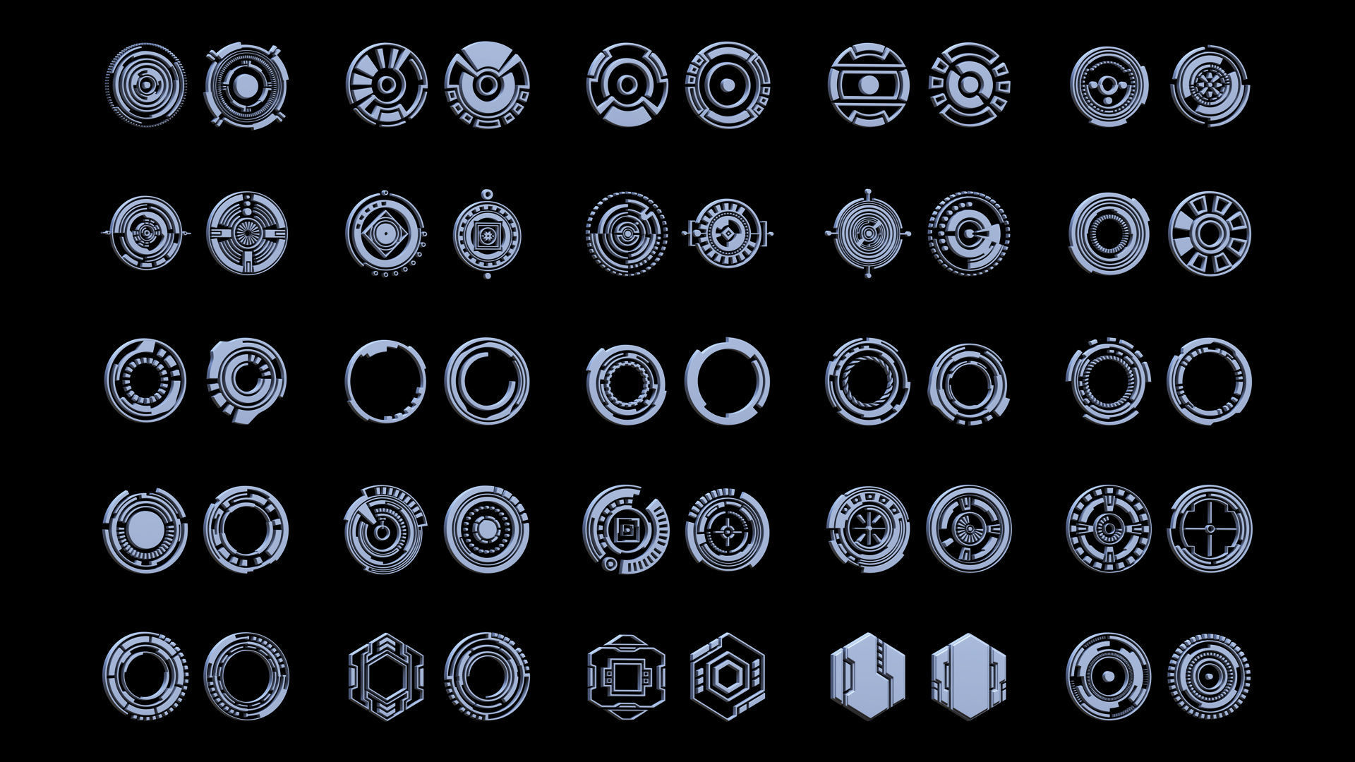 100 Sci-fi Hologram Base Mesh Pack Low-poly 3D model_2