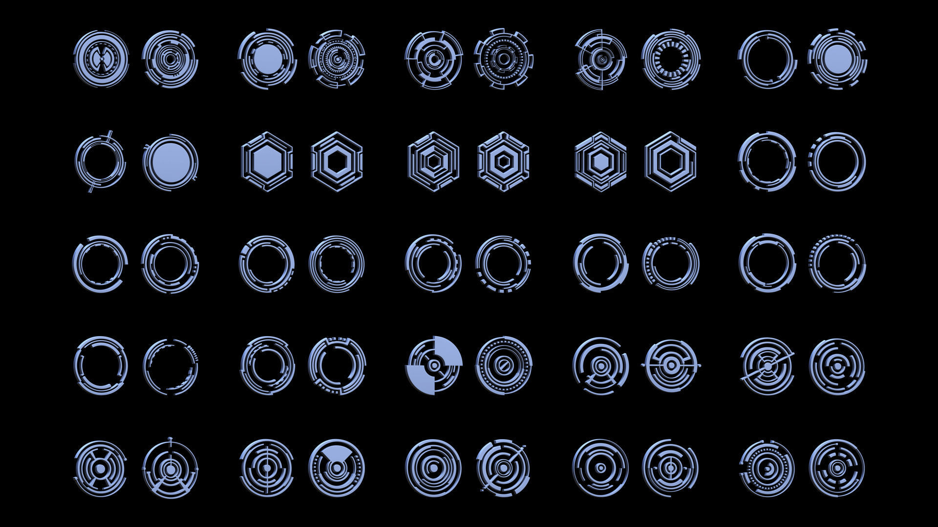 100 Sci-fi Hologram Base Mesh Pack Low-poly 3D model_1