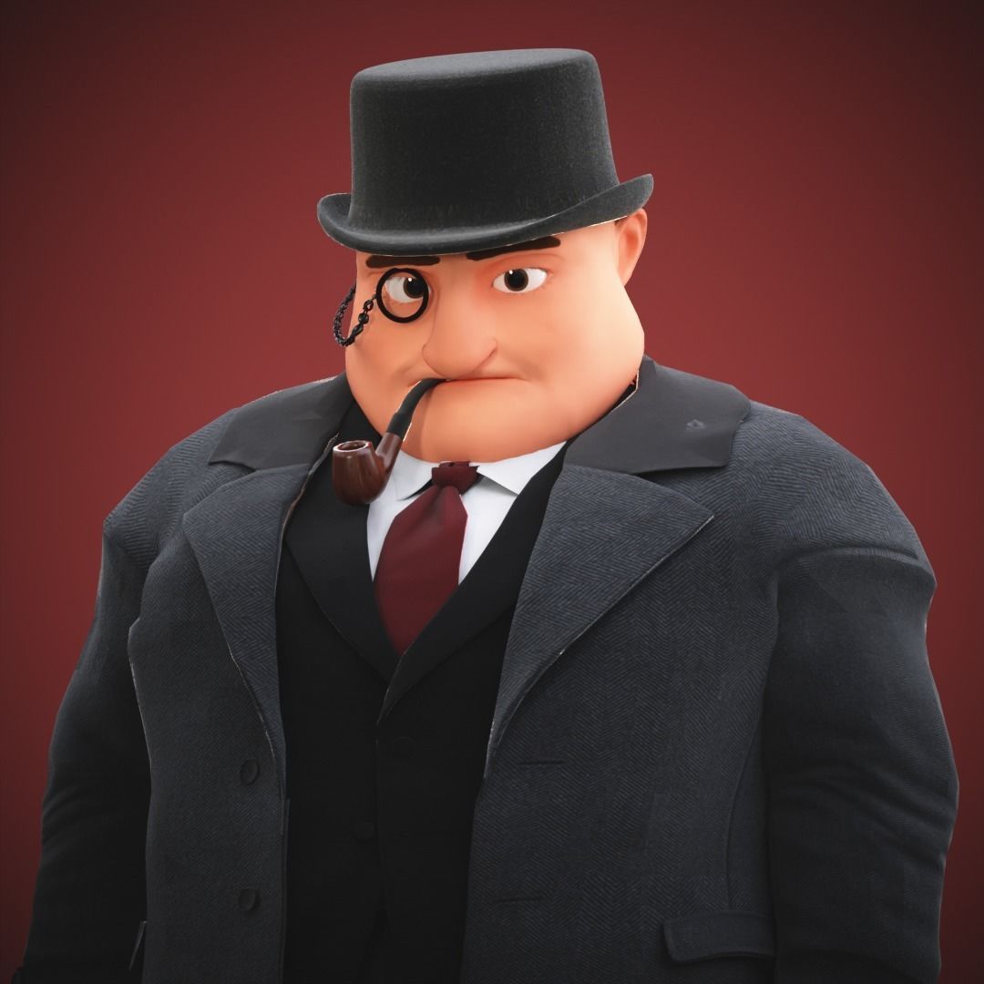 Game Cartoon Boss Man character rigged Low-poly 3D model_15