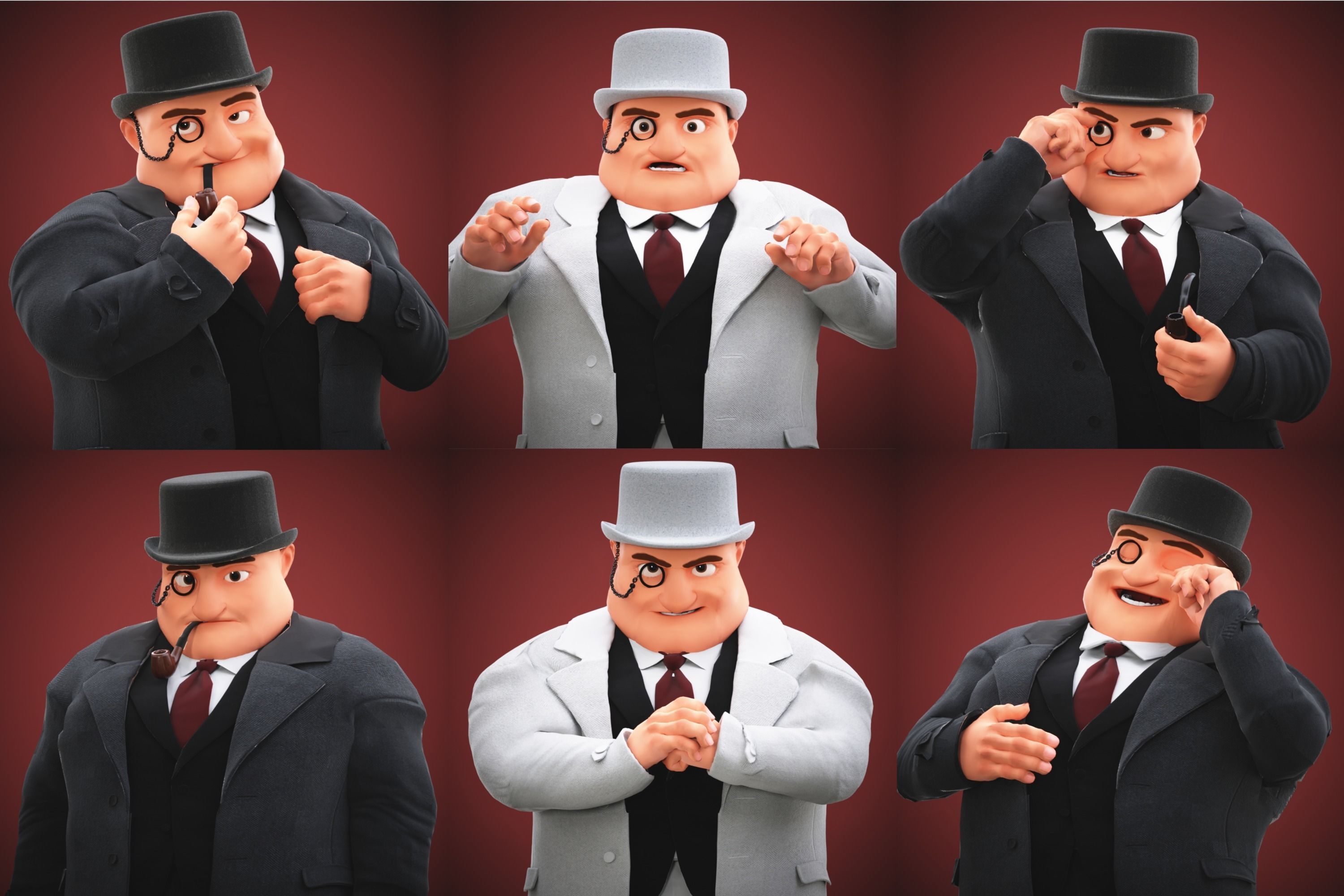 Game Cartoon Boss Man character rigged Low-poly 3D model_1