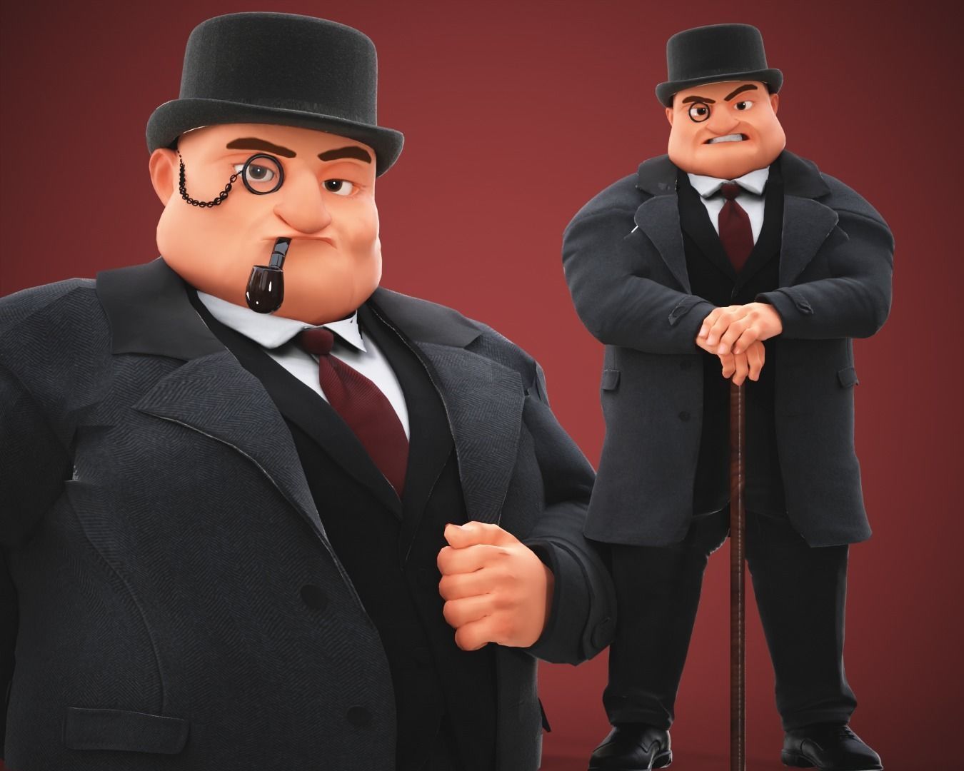 Game Cartoon Boss Man character rigged Low-poly 3D model_9