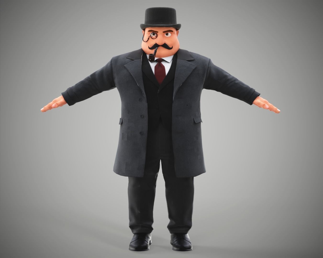 Game Cartoon Boss Man character rigged Low-poly 3D model_17