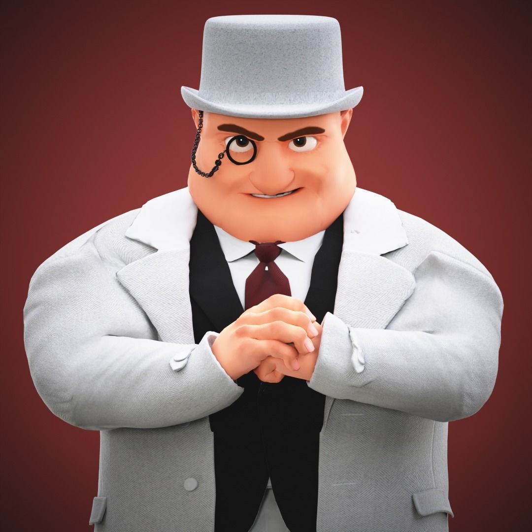 Game Cartoon Boss Man character rigged Low-poly 3D model_12