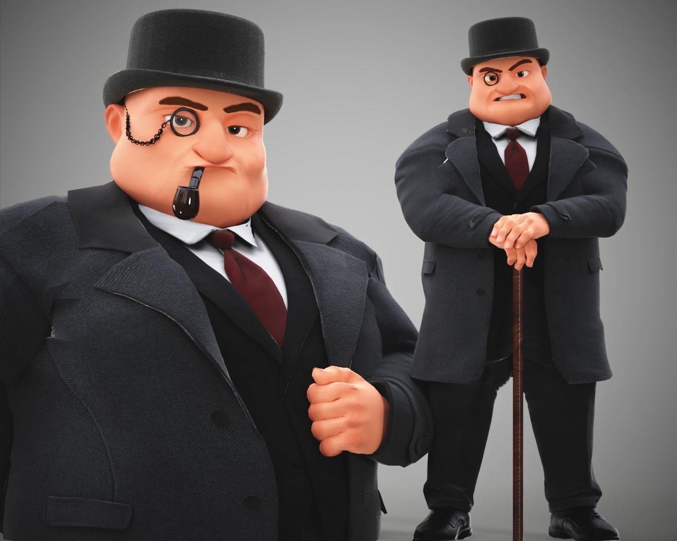 Game Cartoon Boss Man character rigged Low-poly 3D model_27