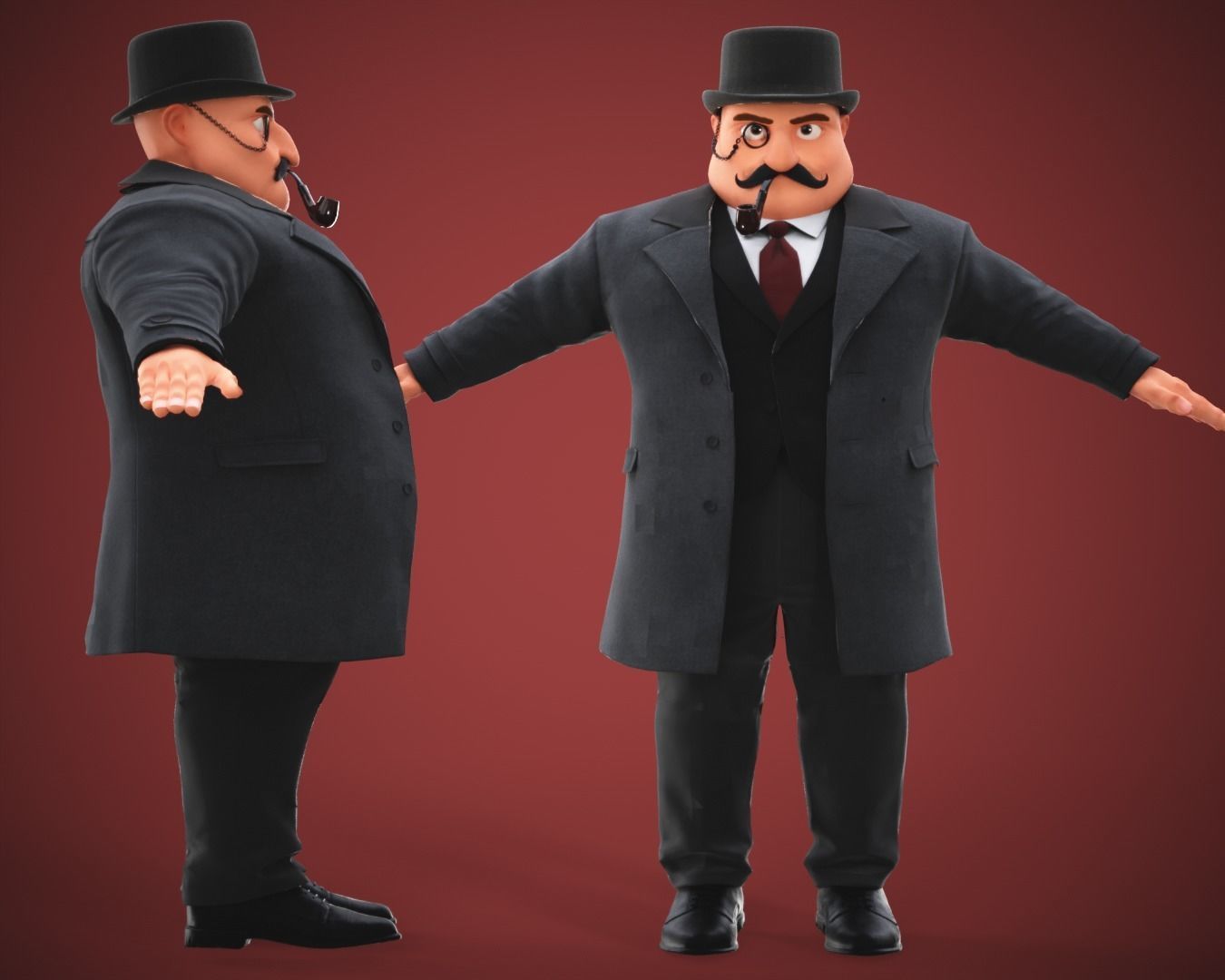Game Cartoon Boss Man character rigged Low-poly 3D model_7
