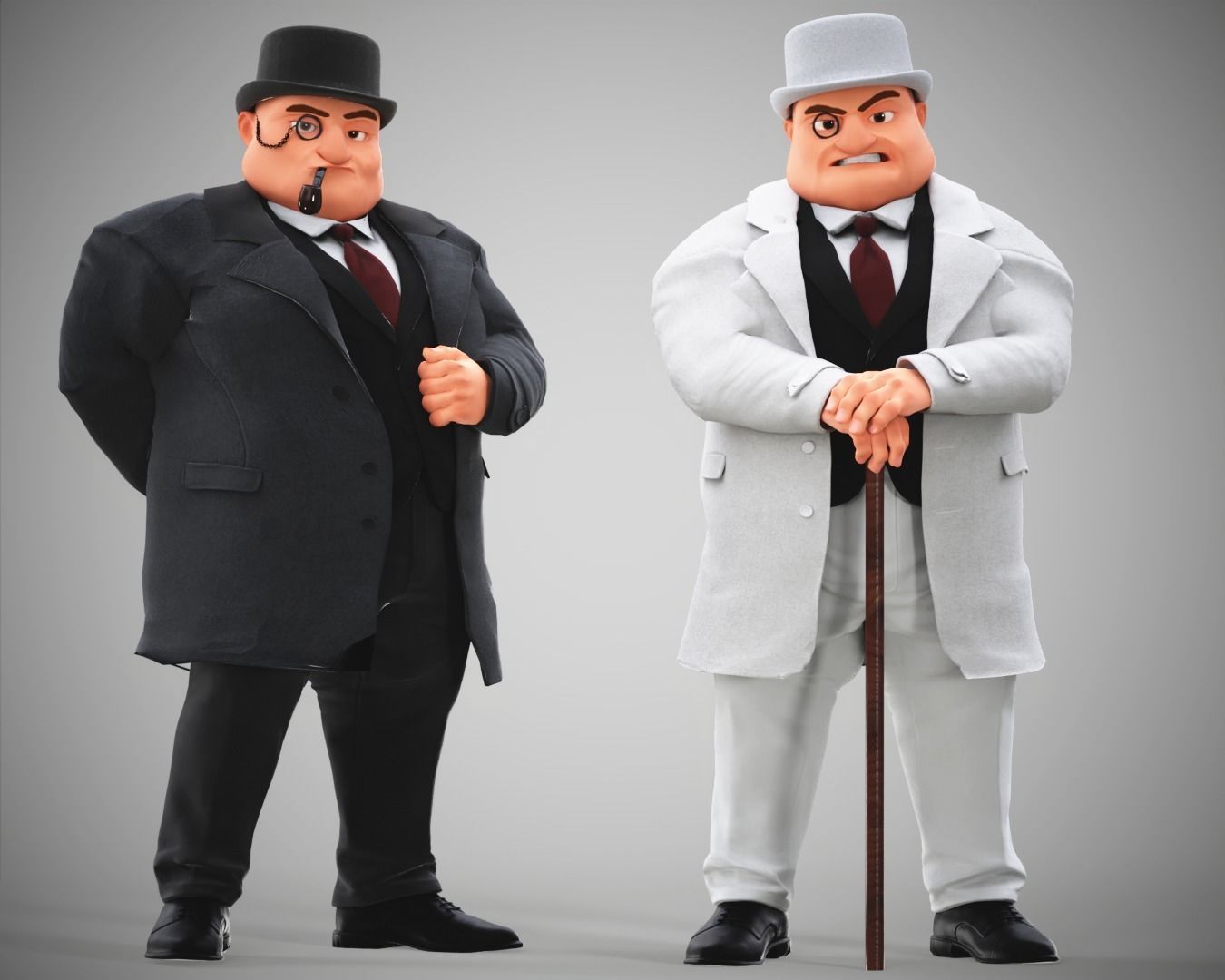 Game Cartoon Boss Man character rigged Low-poly 3D model_2