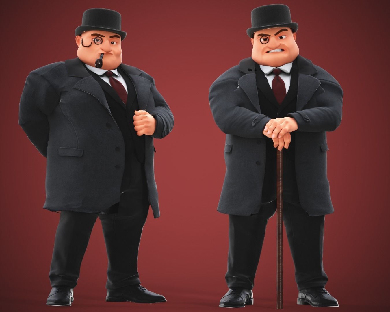 Game Cartoon Boss Man character rigged Low-poly 3D model_5