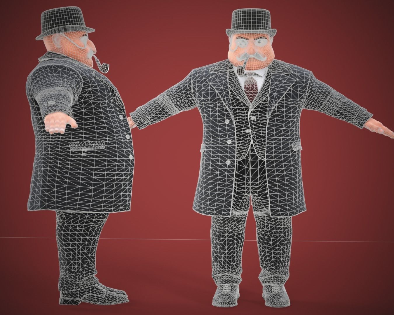 Game Cartoon Boss Man character rigged Low-poly 3D model_8