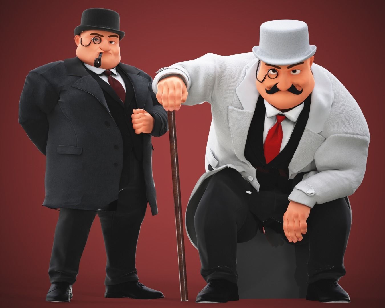 Game Cartoon Boss Man character rigged Low-poly 3D model_4