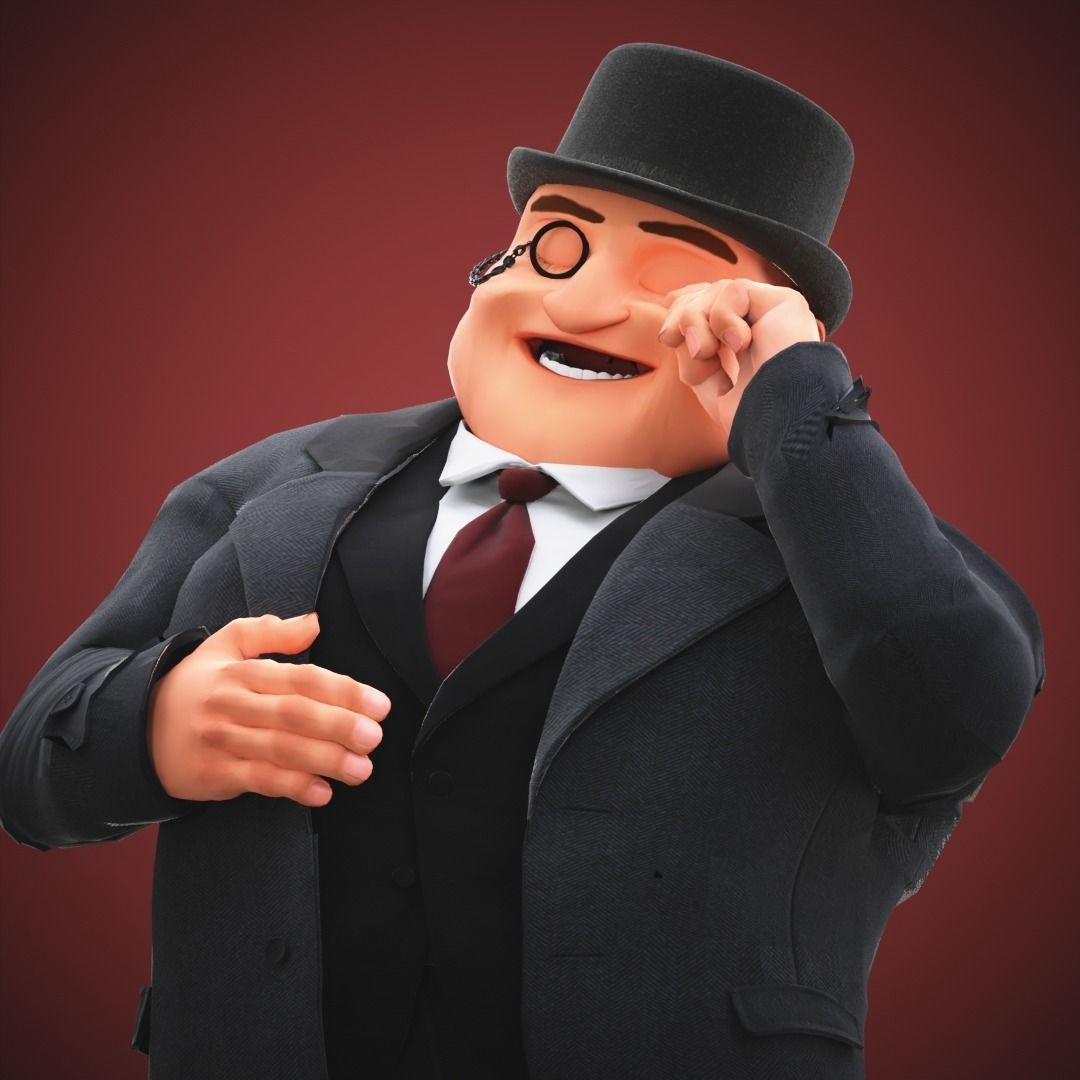 Game Cartoon Boss Man character rigged Low-poly 3D model_14