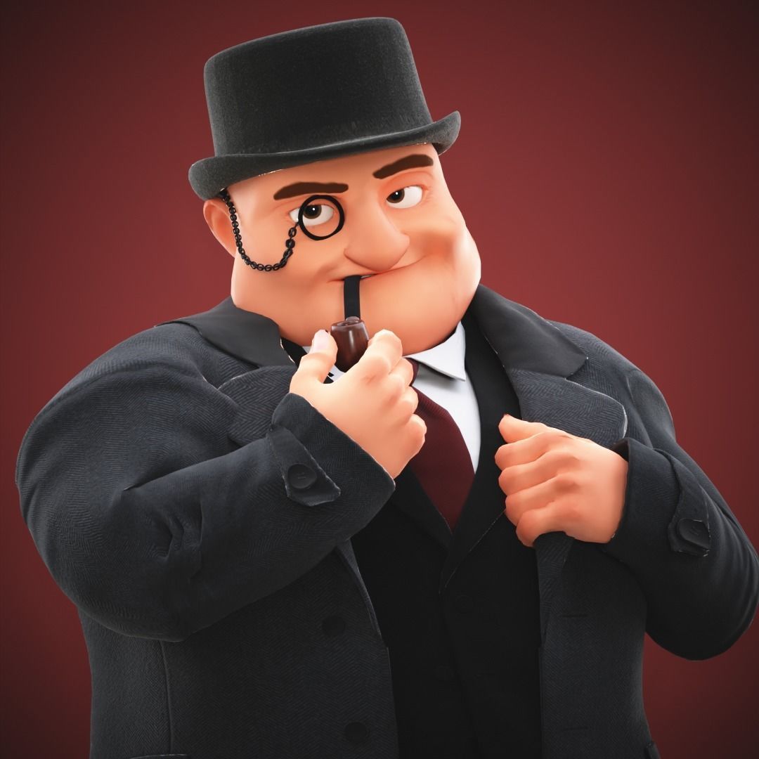 Game Cartoon Boss Man character rigged Low-poly 3D model_13