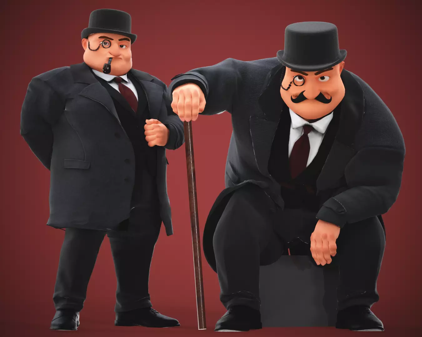 Game Cartoon Boss Man character rigged Low-poly 3D model_0