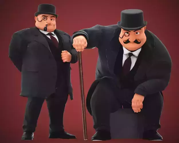 Game Cartoon Boss Man character rigged Low-poly 3D model