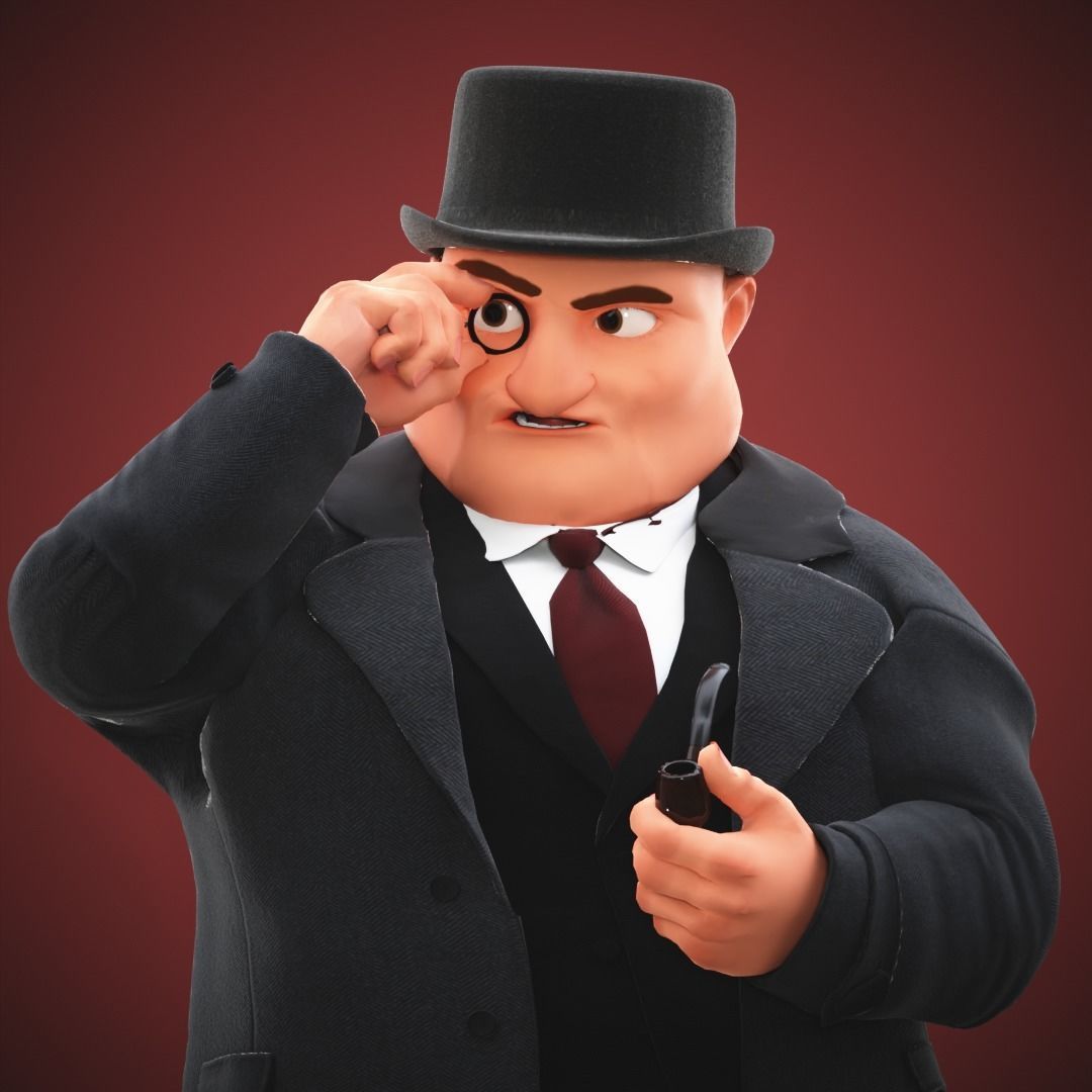 Game Cartoon Boss Man character rigged Low-poly 3D model_11