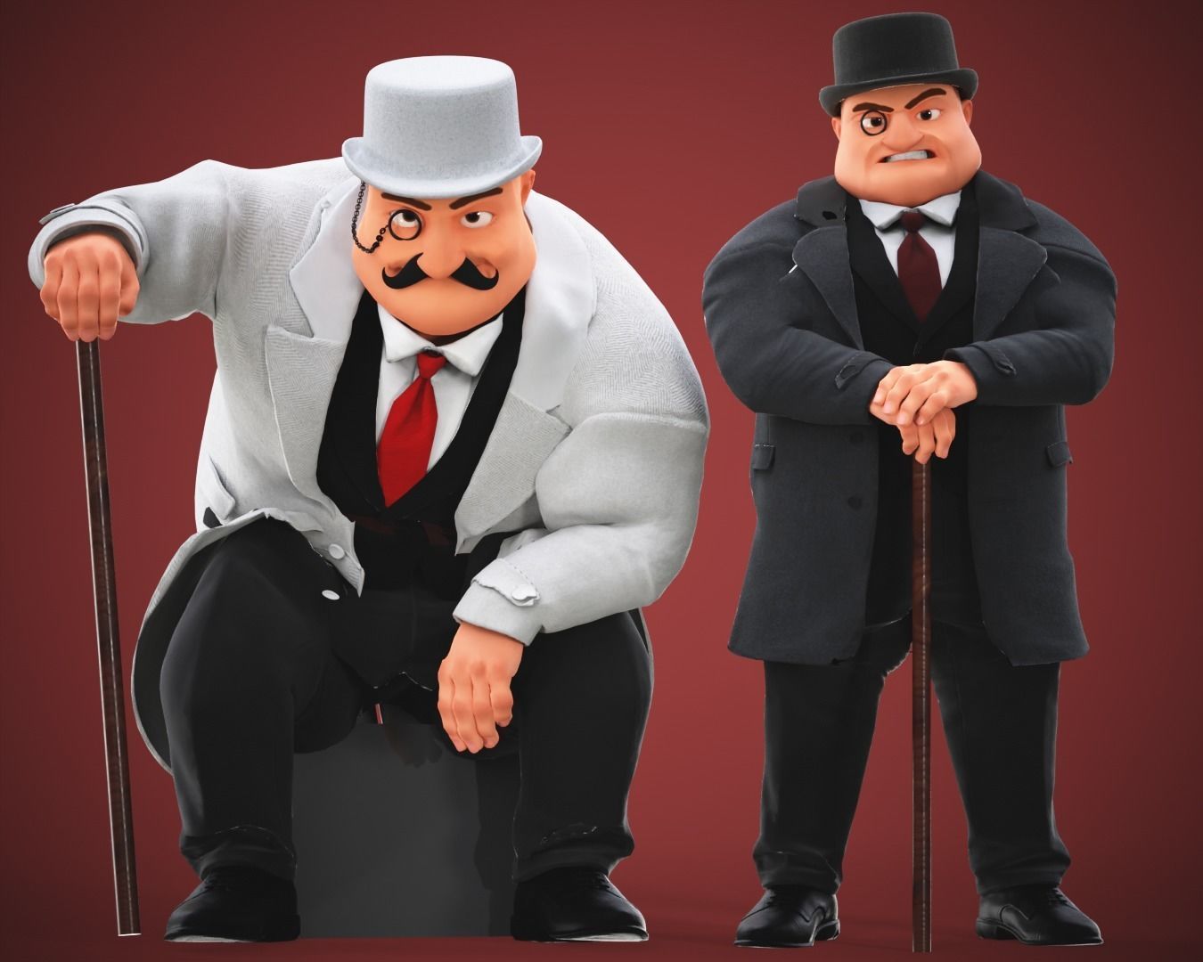 Game Cartoon Boss Man character rigged Low-poly 3D model_3