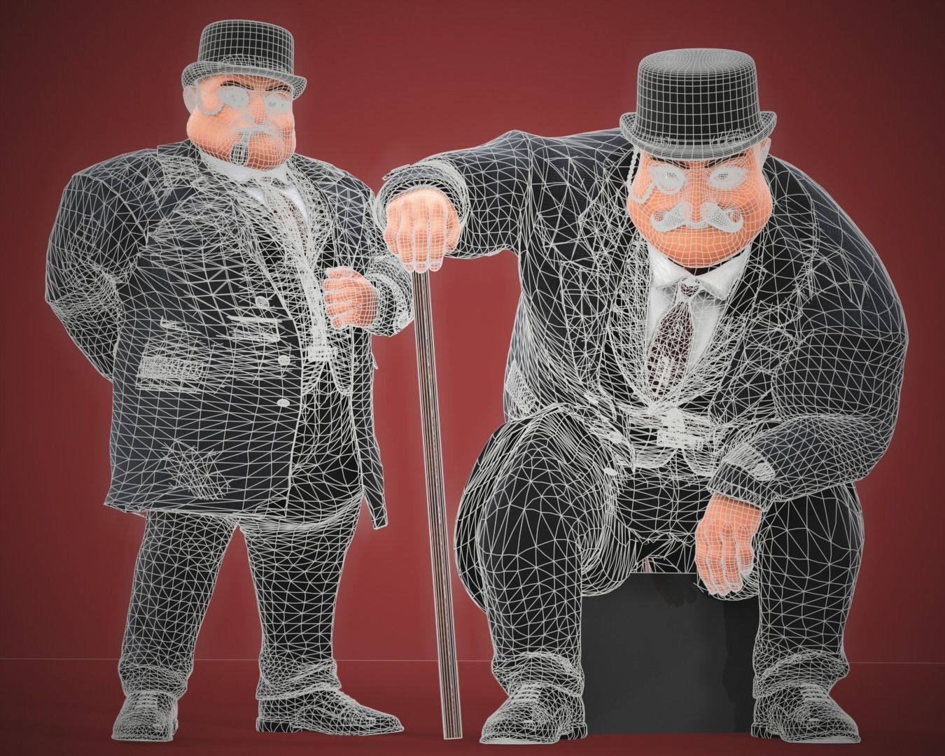 Game Cartoon Boss Man character rigged Low-poly 3D model_6