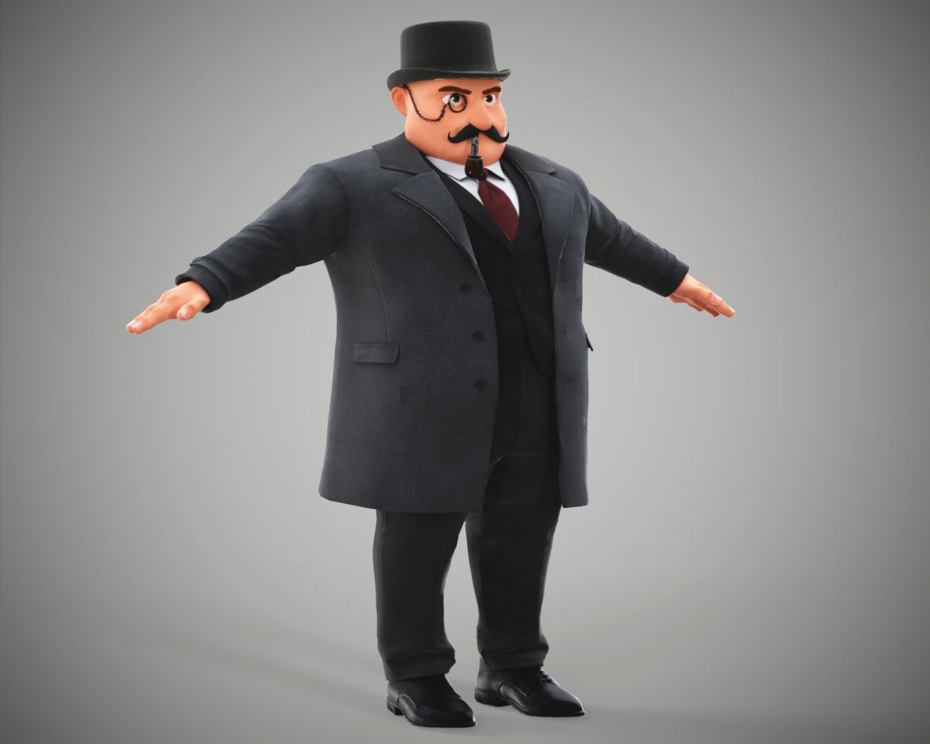 Game Cartoon Boss Man character rigged Low-poly 3D model_18