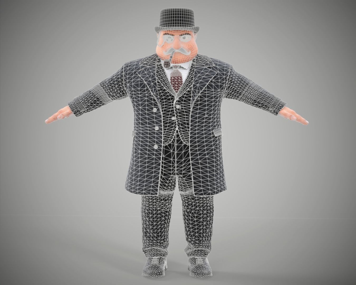 Game Cartoon Boss Man character rigged Low-poly 3D model_16