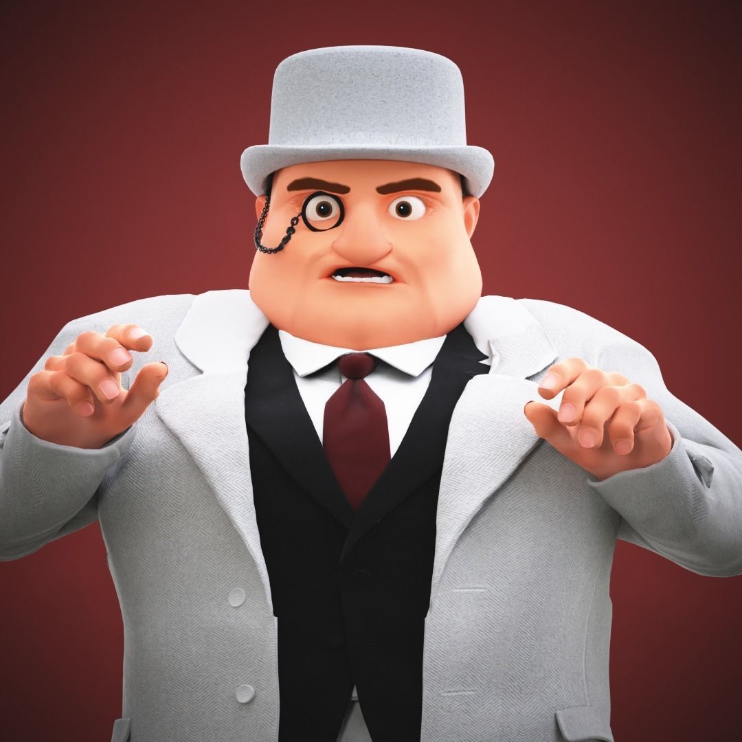 Game Cartoon Boss Man character rigged Low-poly 3D model_10