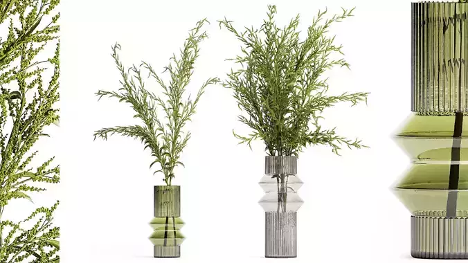 Bouquets of green branches of Solidago flowers in a vase 402