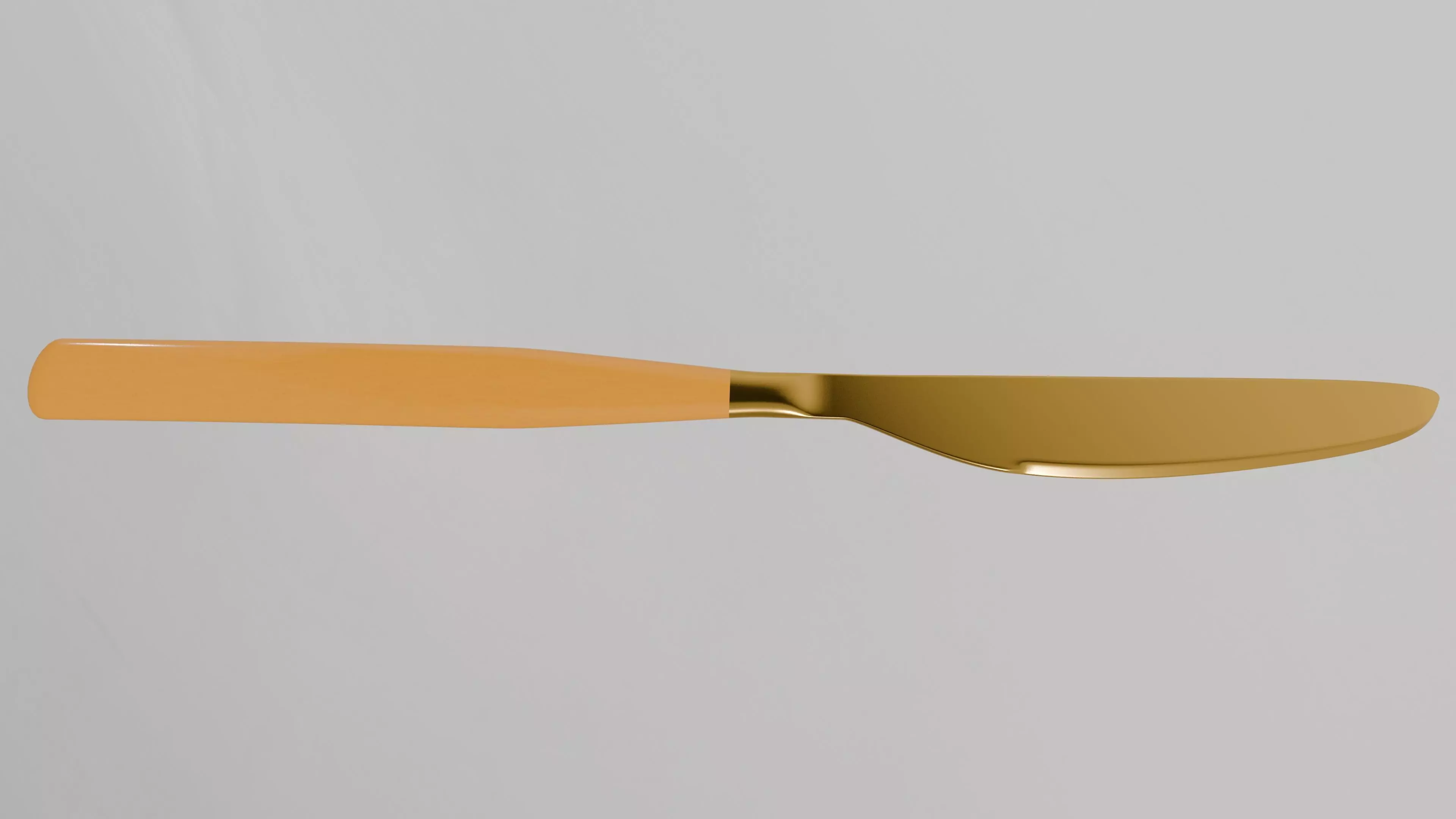 Classic golden dining knife with a long and thick handle 3D model_0