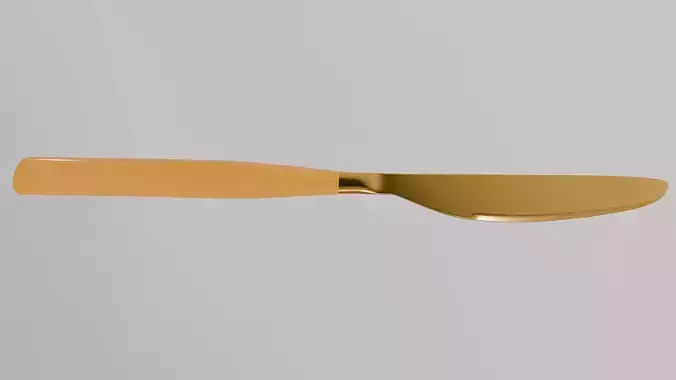 Classic golden dining knife with a long and thick handle 3D model