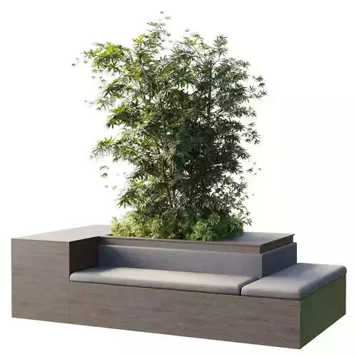 Urban Environment - Urban Furniture - Green Benches  plants 53