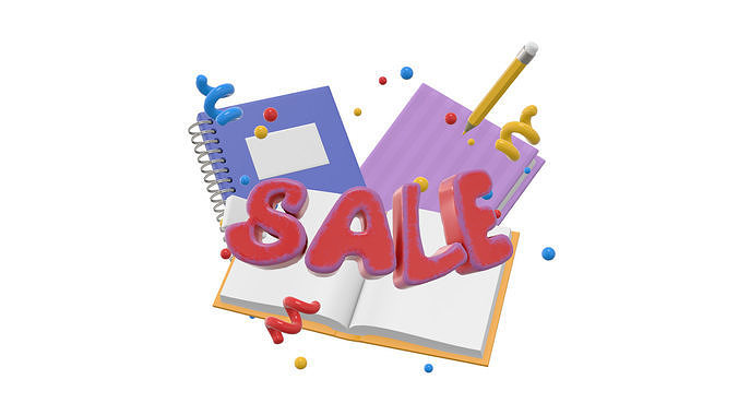 set objects for sales books pencil eraser Low-poly 3D model