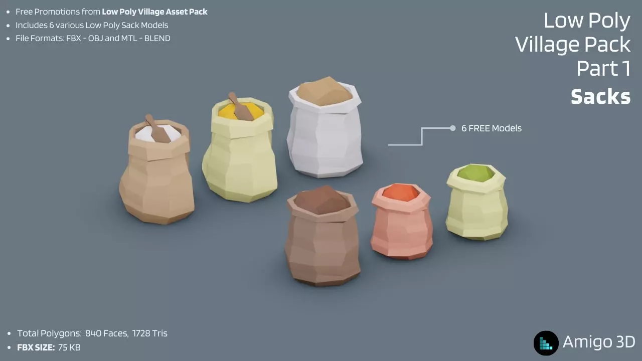Low Poly Sacks Free 3D model_0