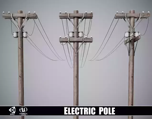 Set of 3 Various Electric Pole Low-poly 3D model