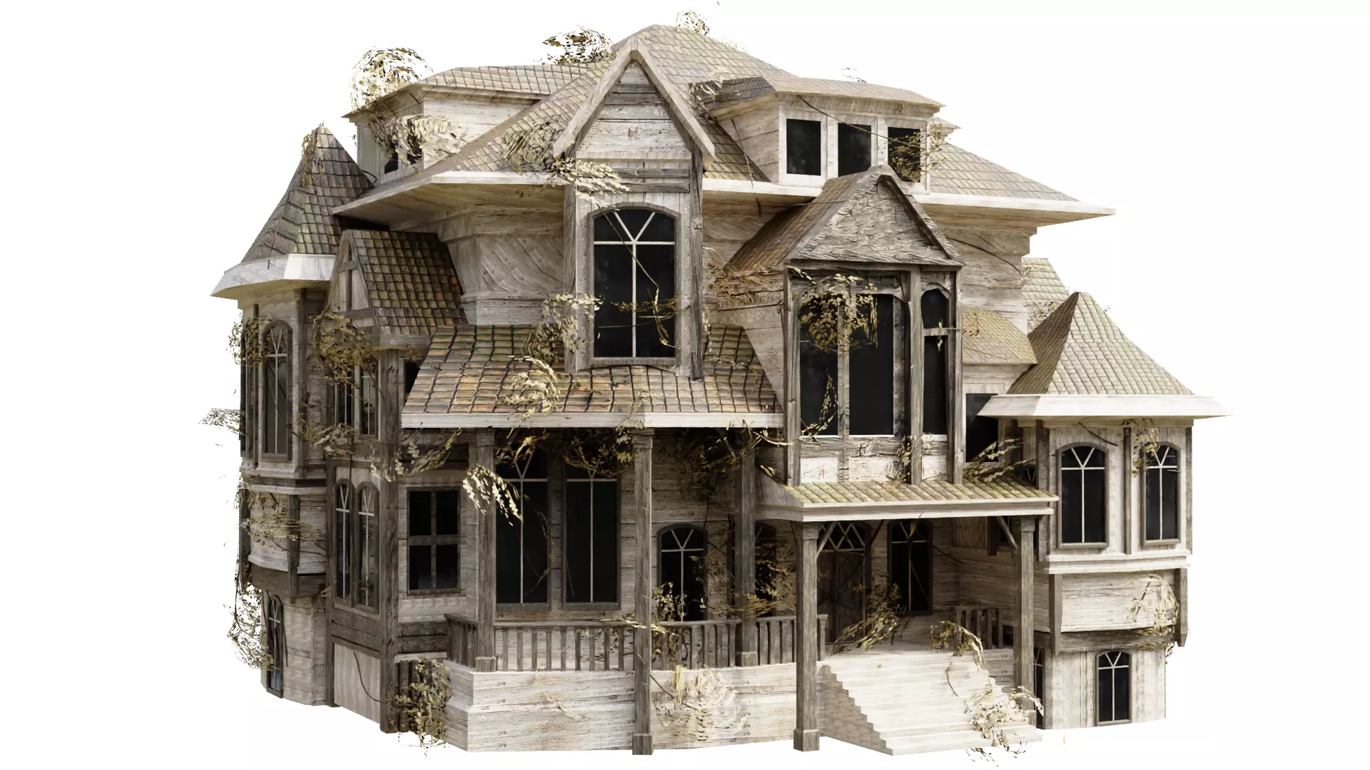 Abandoned old house - realistic low poly Low-poly 3D model_0