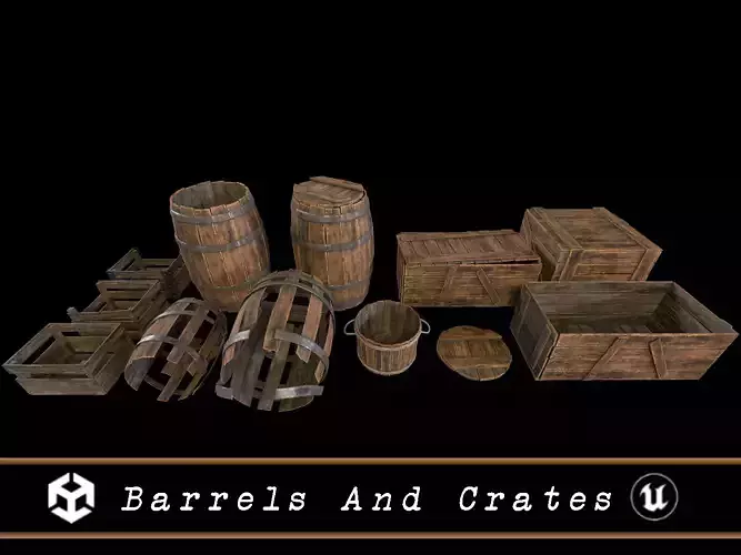 Barrels And Crates 3D Model Collection