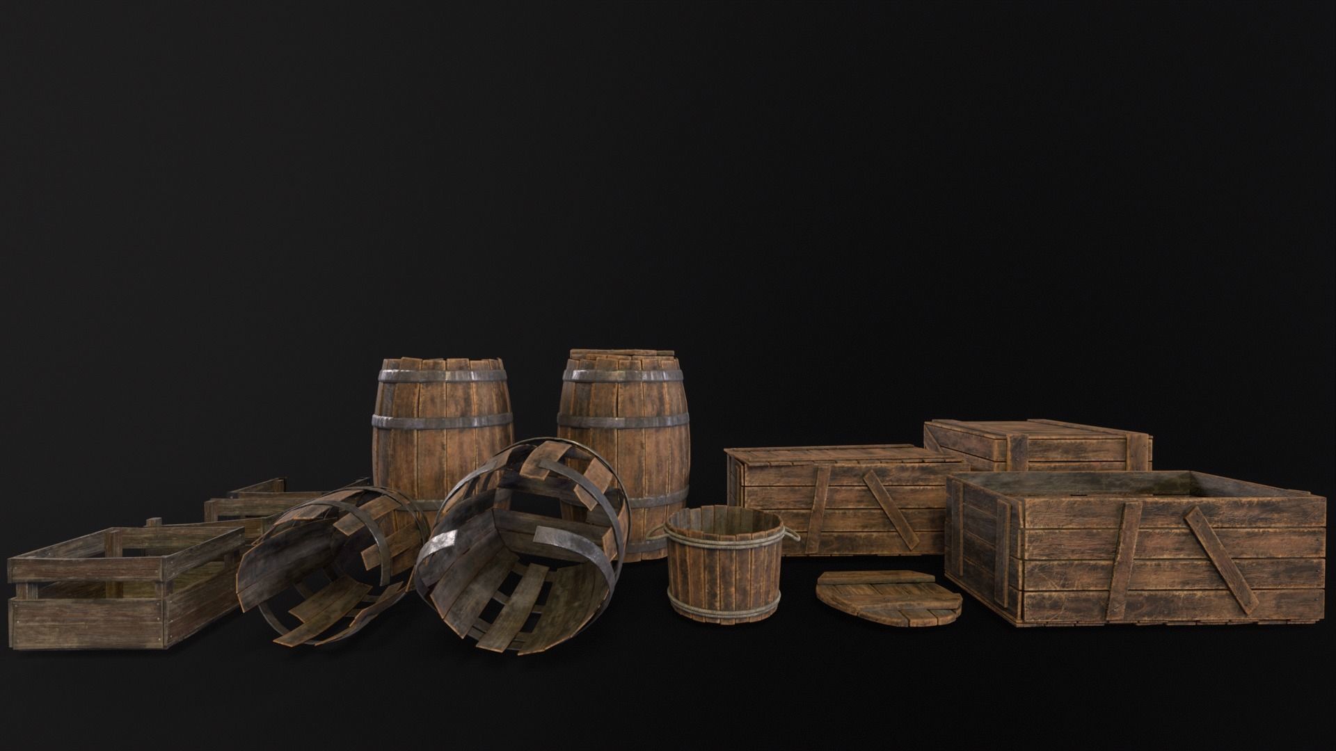 Barrels And Crates 3D Model Collection_16