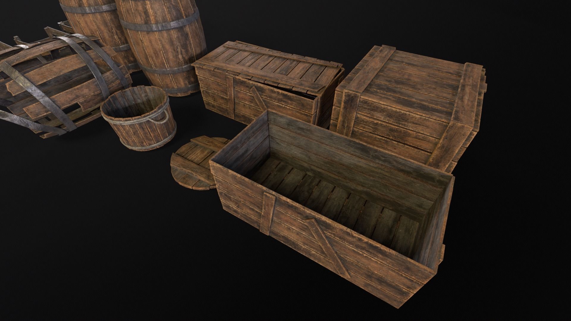 Barrels And Crates 3D Model Collection_14