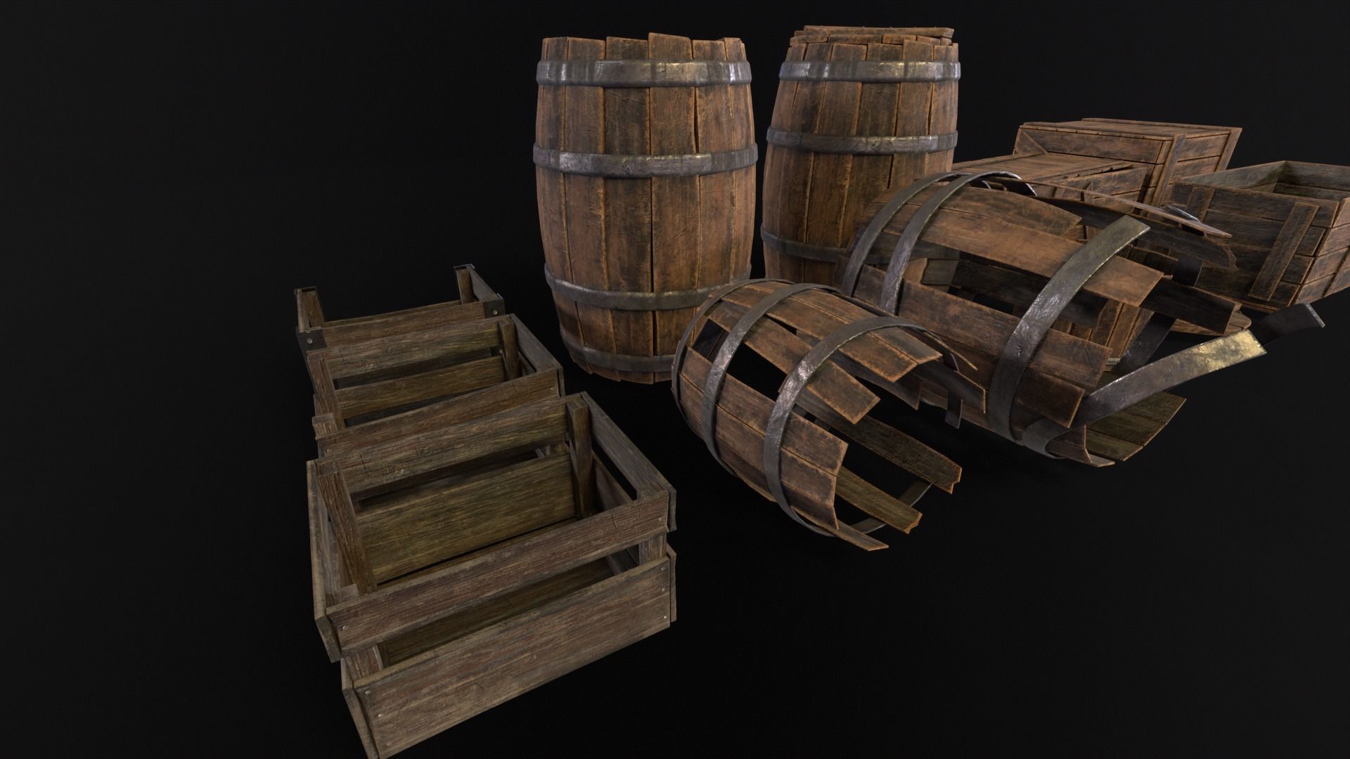 Barrels And Crates 3D Model Collection_13