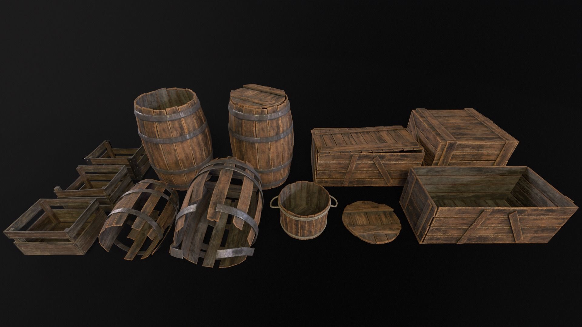 Barrels And Crates 3D Model Collection_15
