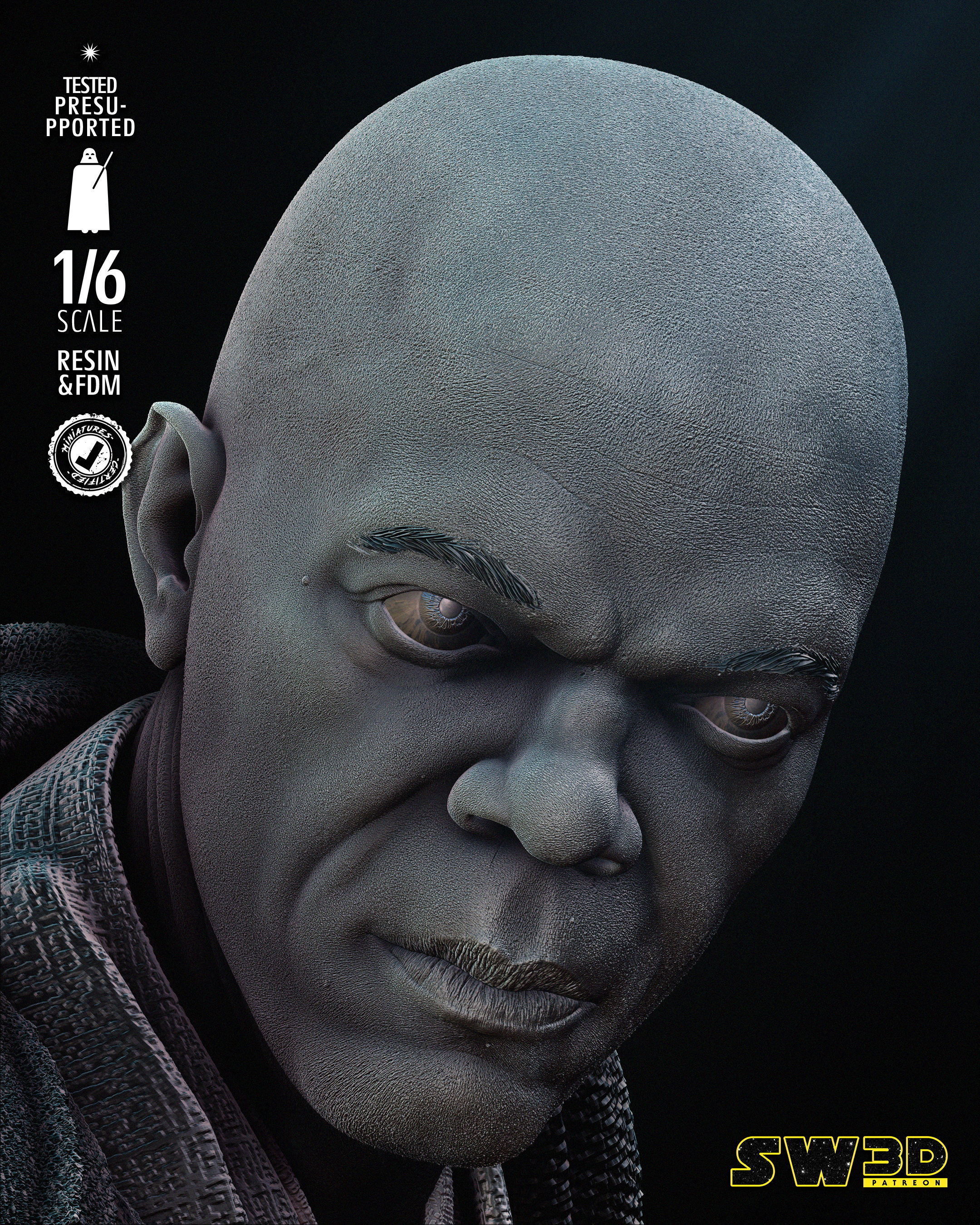 STAR WARS Mace Windu Sculpture Tested for 3D Printing  3D print model_7