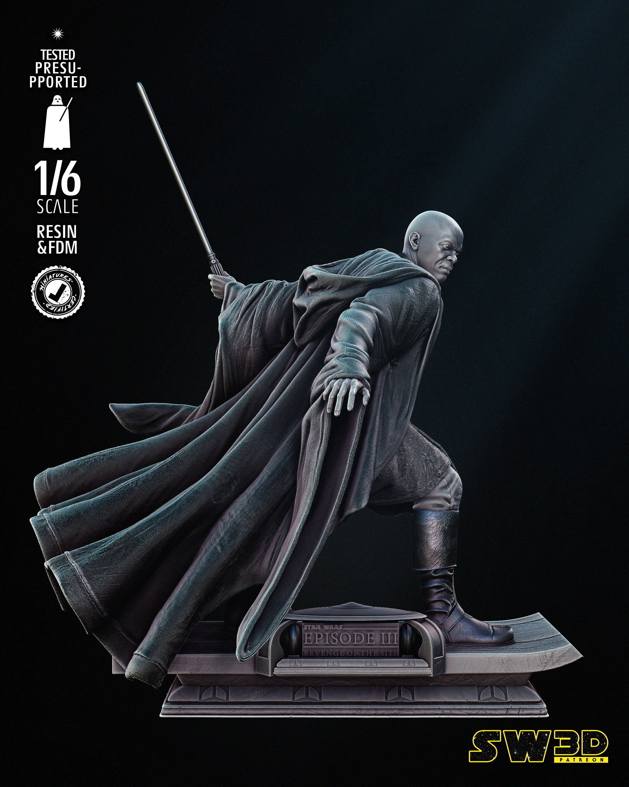 STAR WARS Mace Windu Sculpture Tested for 3D Printing  3D print model_24