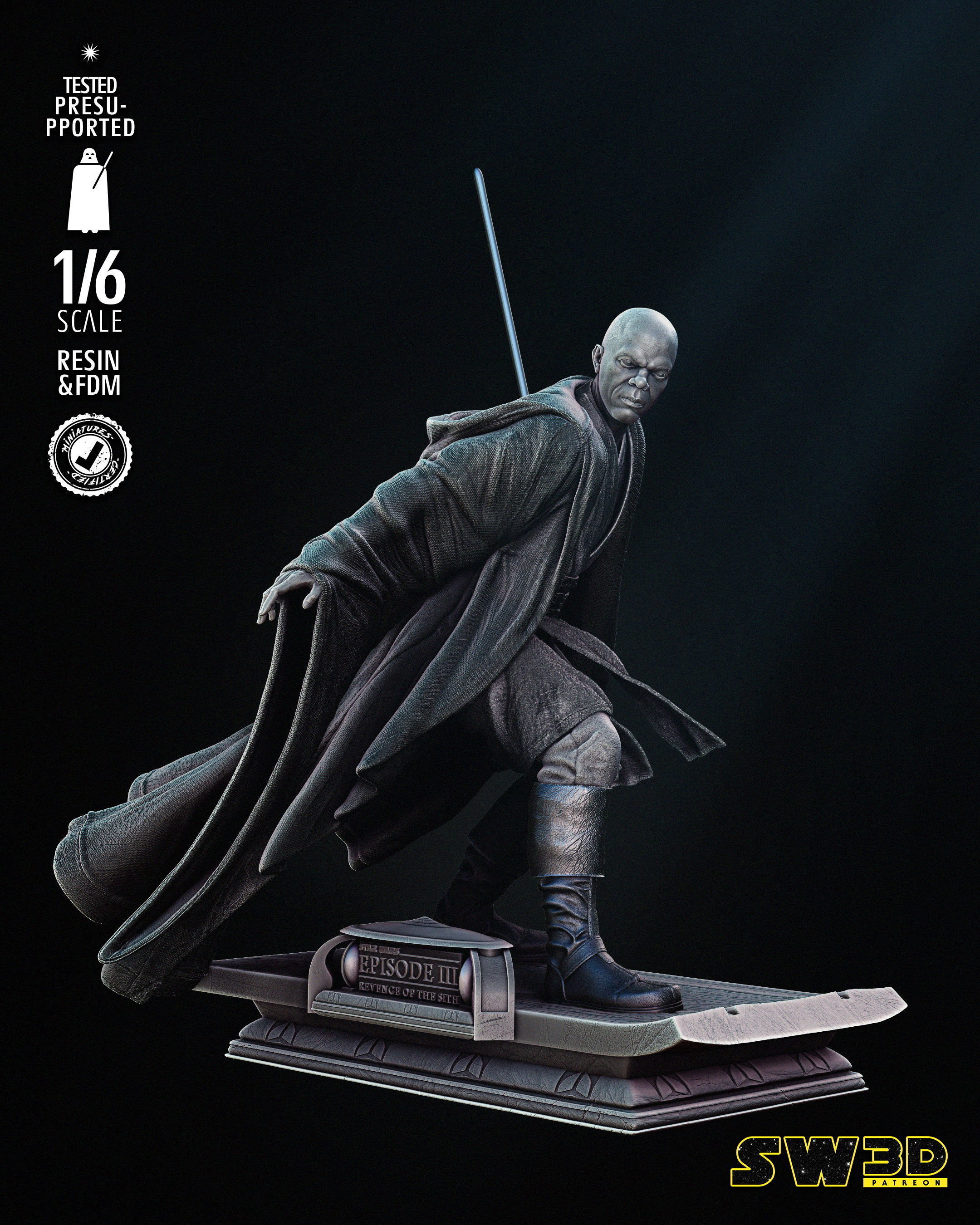 STAR WARS Mace Windu Sculpture Tested for 3D Printing  3D print model_15