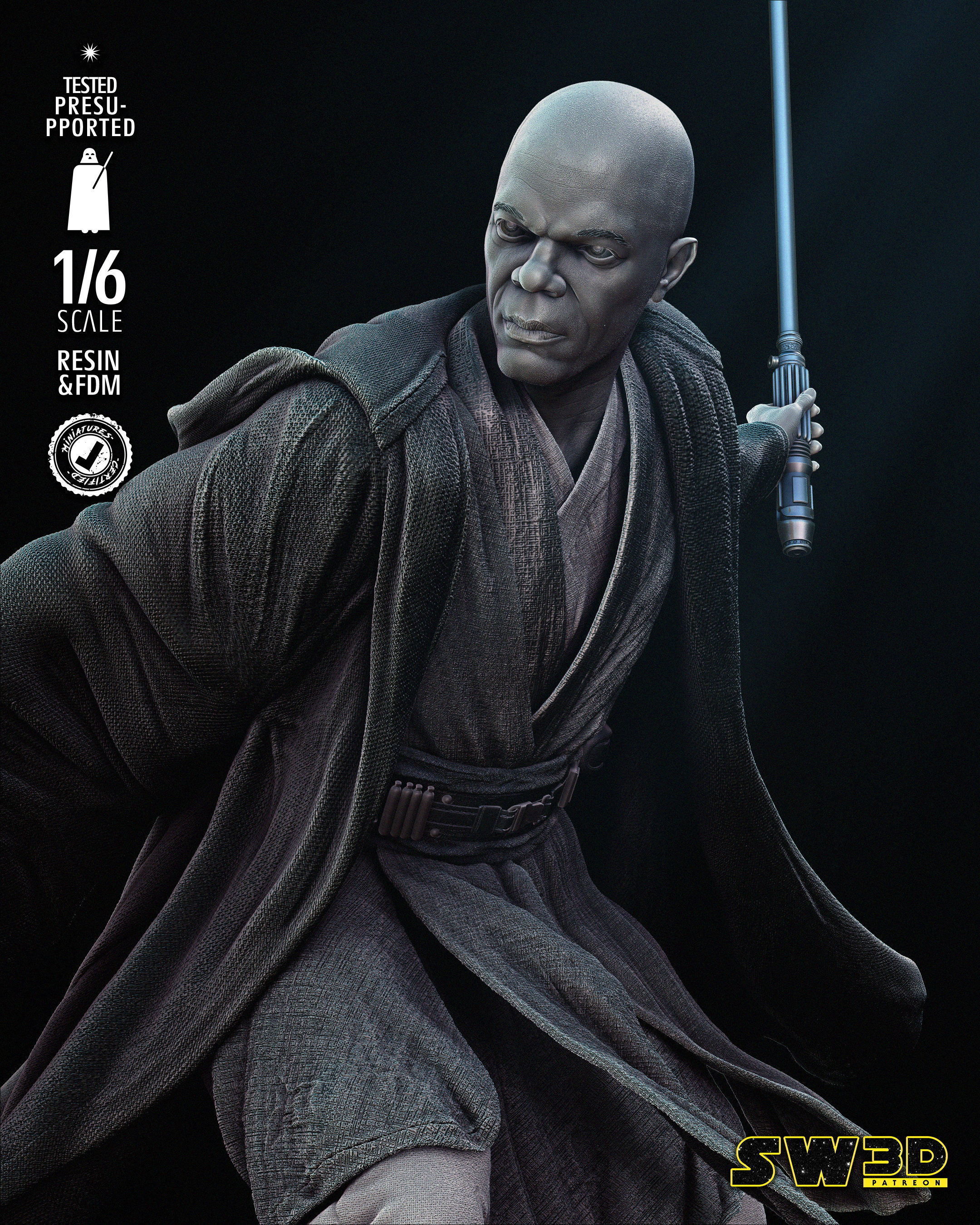 STAR WARS Mace Windu Sculpture Tested for 3D Printing  3D print model_33