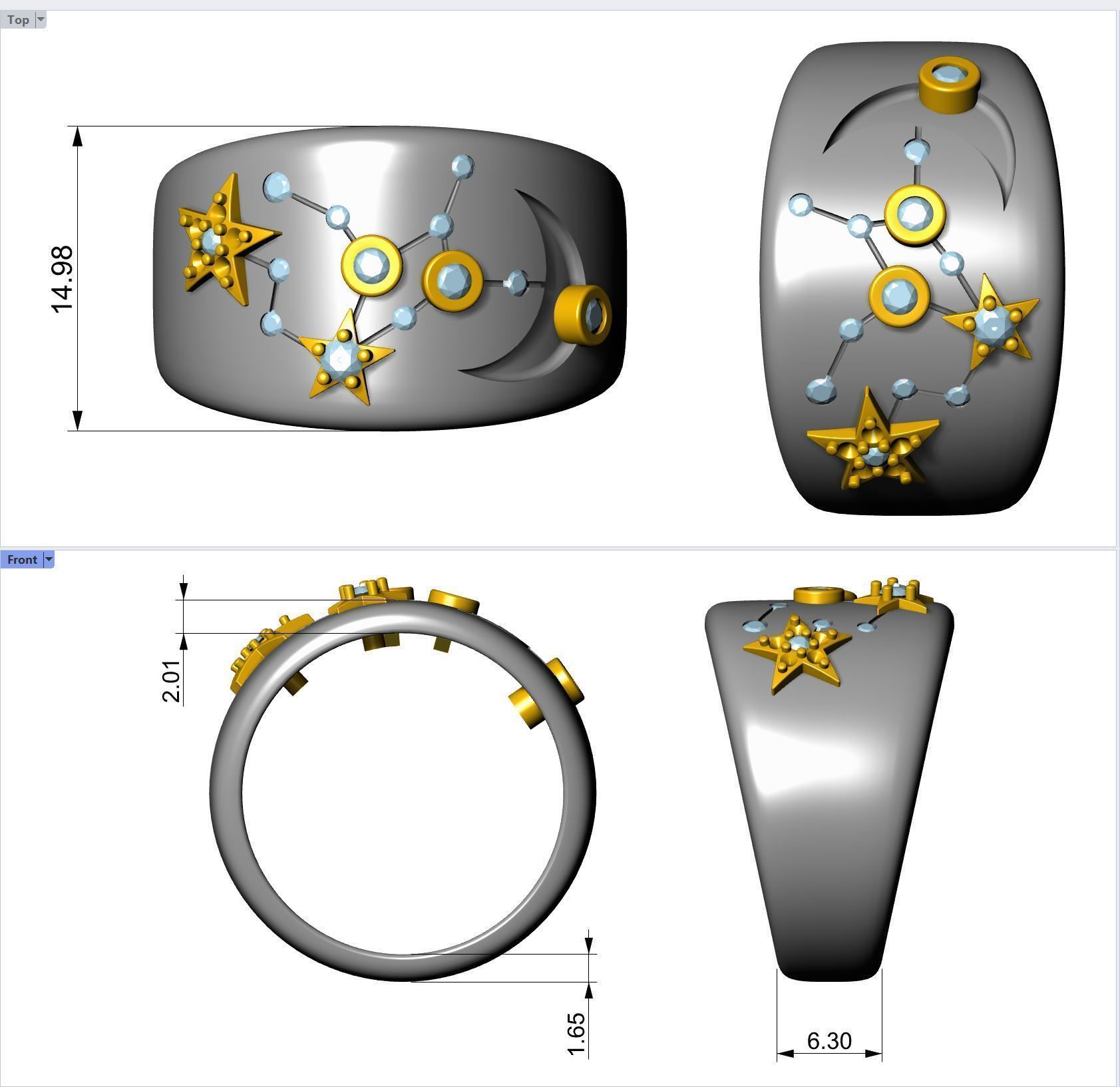 Star Moon fancy Ring 3D print model_5