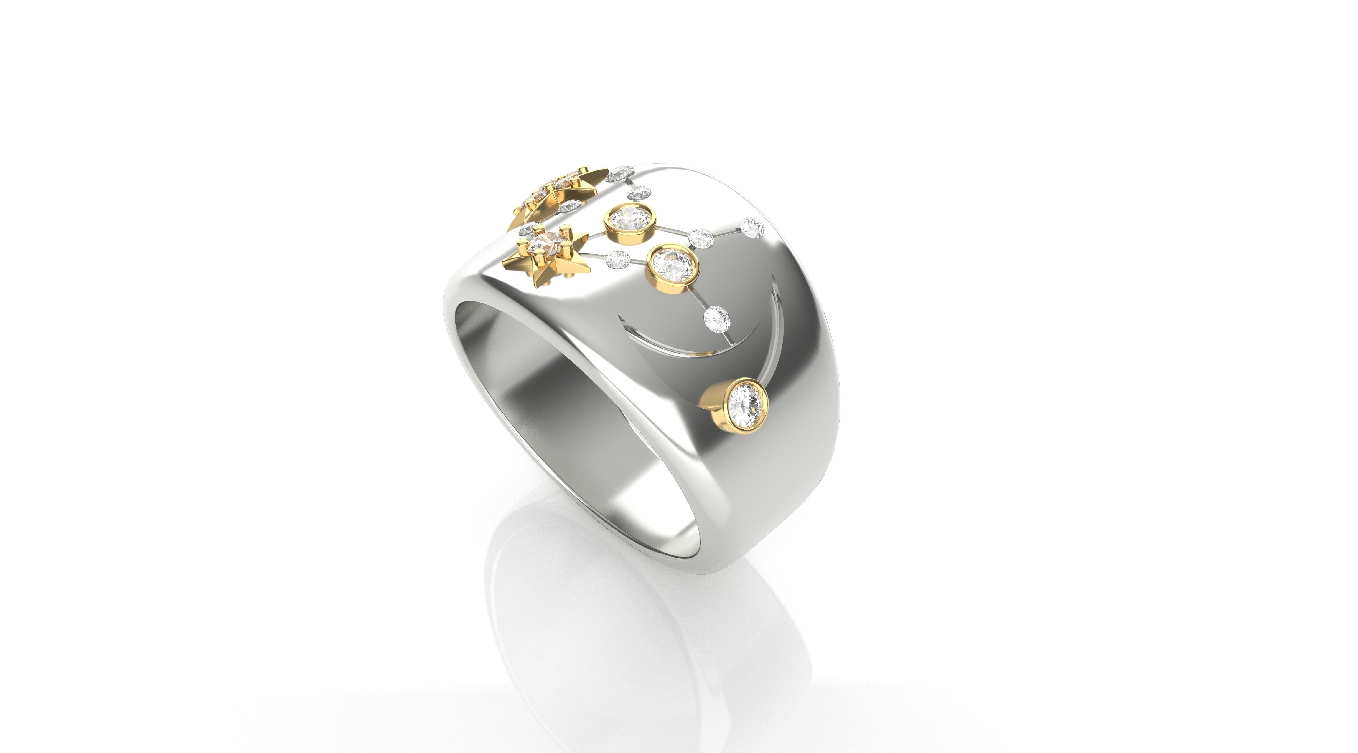 Star Moon fancy Ring 3D print model_3