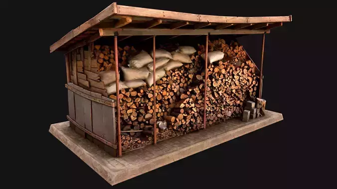 Fire Wood Storage Shelters Medieval Barn Warehouse Low-poly 3D model
