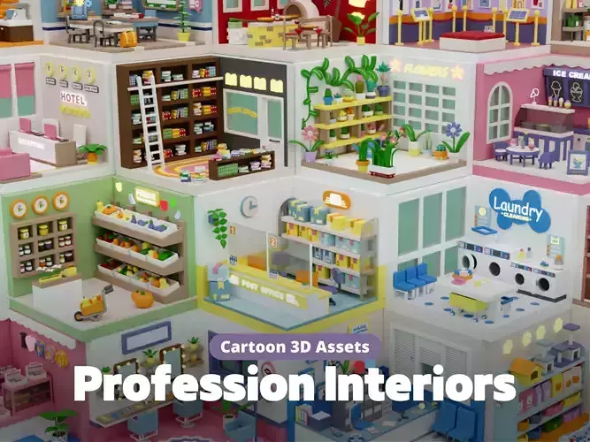 Cozy Cartoon Profession Rooms Interior