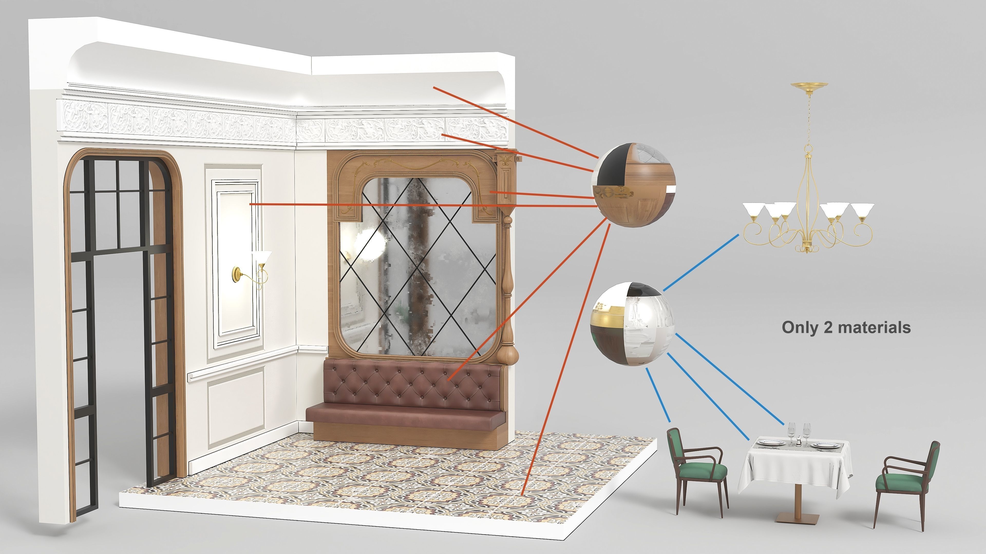 Modular Low poly restaurant Low-poly 3D model_4