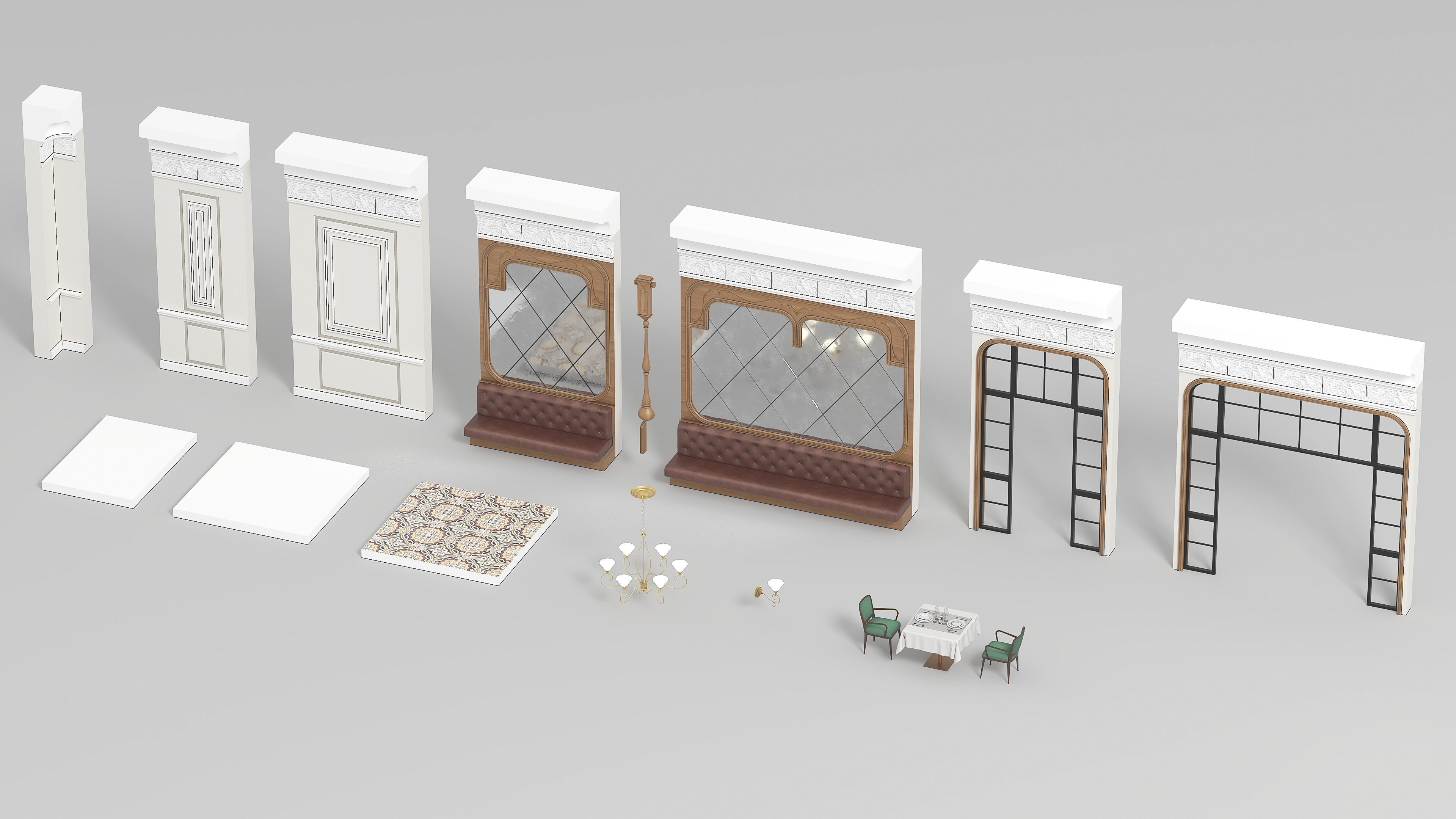 Modular Low poly restaurant Low-poly 3D model_7