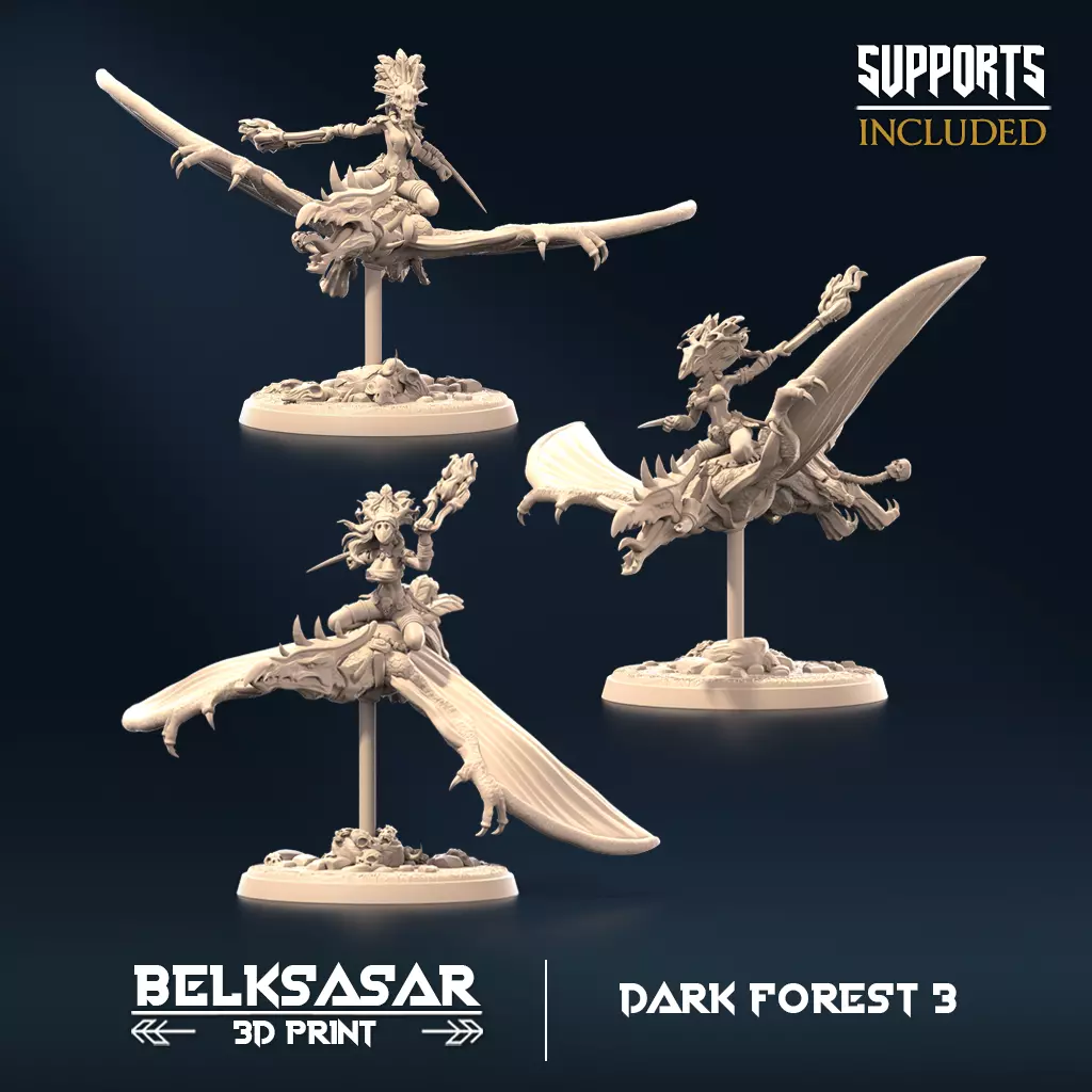 Flying Pterodactyl Rider - Dinosaur Forest Terror set x3 3D print model